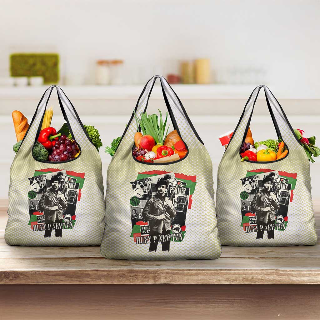 Huey P. Newton Grocery Bag Black Panther Collage Design Civil Rights Movement Theme Revolutionary Tribute - African Pride