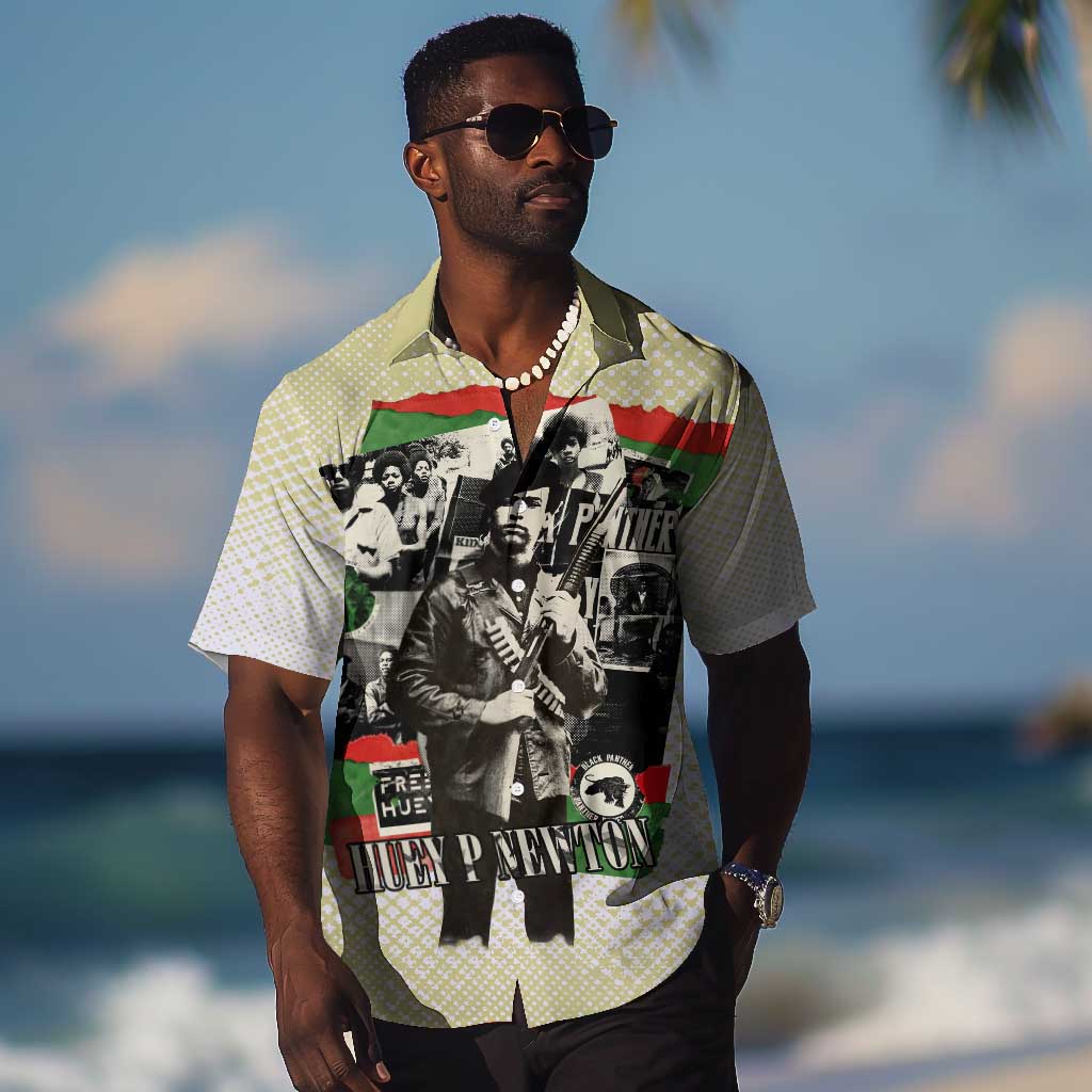 Huey P. Newton Hawaiian Shirt Black Panther Collage Design Civil Rights Movement Theme Revolutionary Tribute TS04