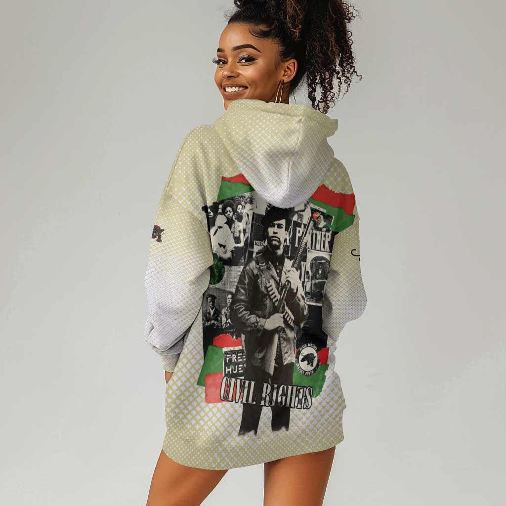 Huey P. Newton Hoodie Dress Black Panther Collage Design Civil Rights Movement Theme Revolutionary Tribute - African Pride
