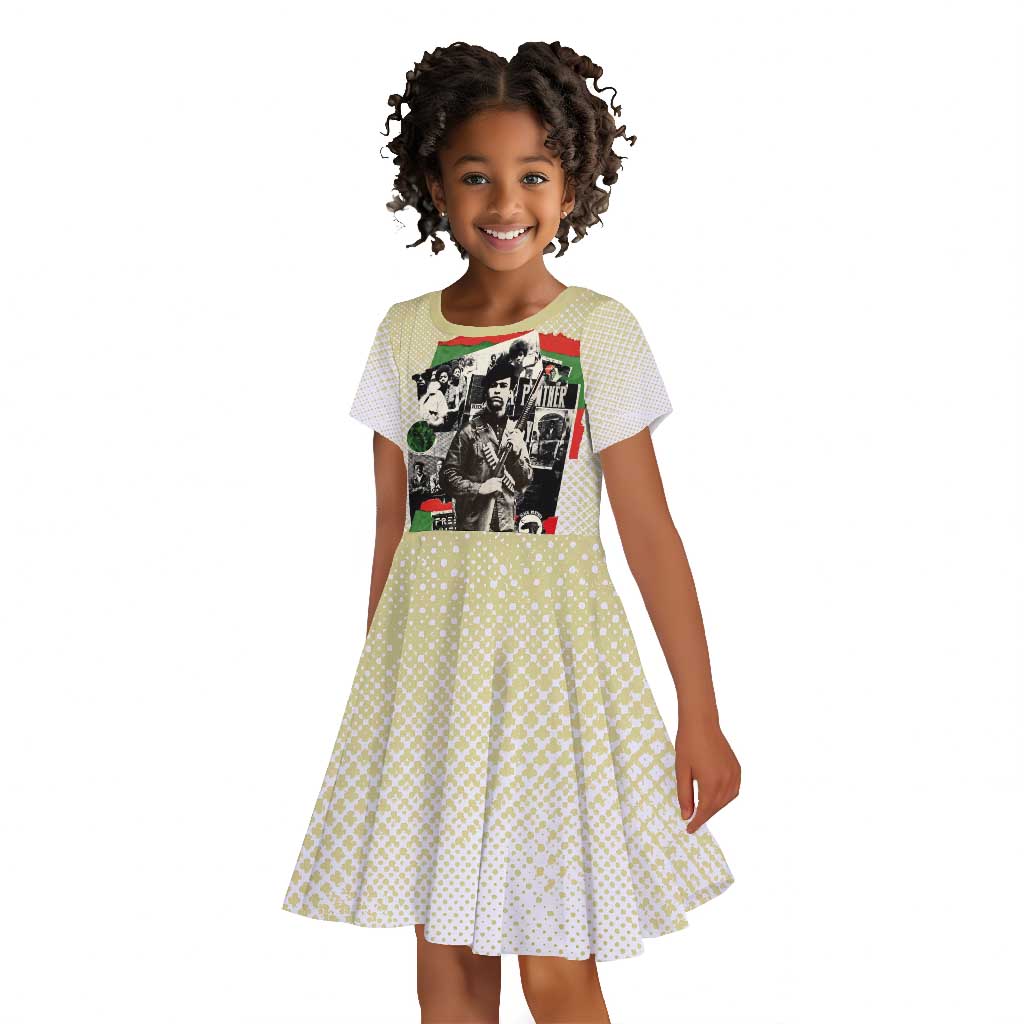 Huey P. Newton Kid Short Sleeve Dress Black Panther Collage Design Civil Rights Movement Theme Revolutionary Tribute TS04