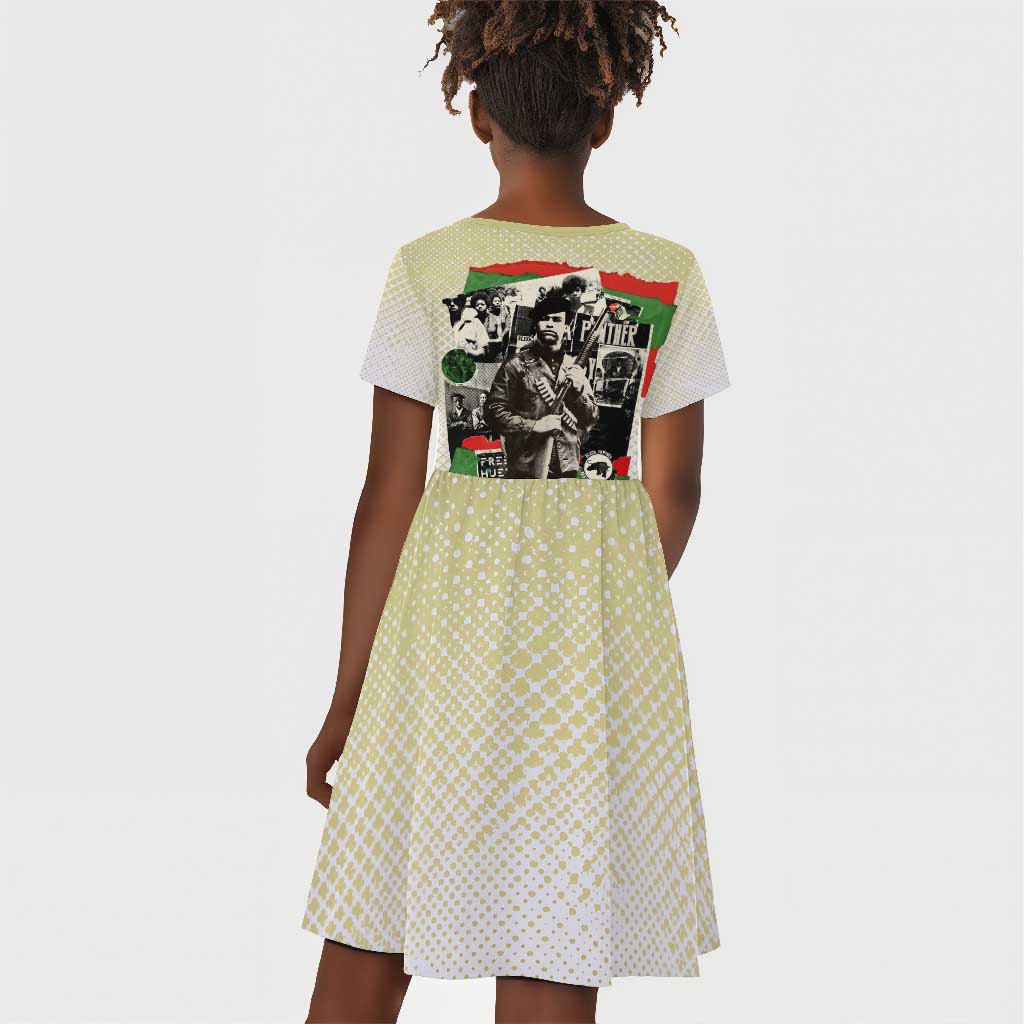 Huey P. Newton Kid Short Sleeve Dress Black Panther Collage Design Civil Rights Movement Theme Revolutionary Tribute TS04