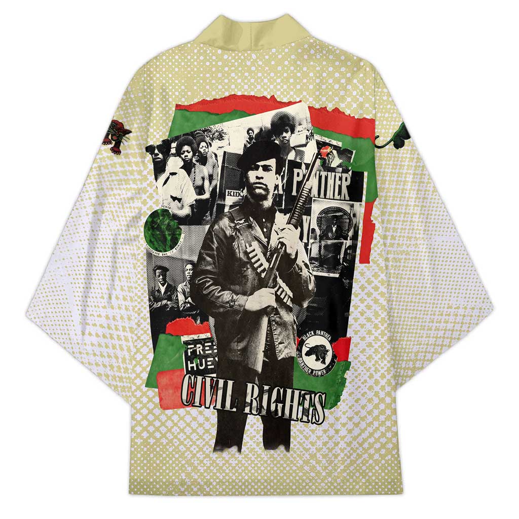 Huey P. Newton Kimono Black Panther Collage Design Civil Rights Movement Theme Revolutionary Tribute - African Pride