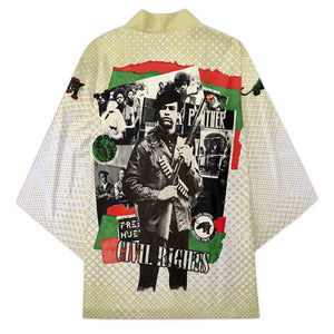 Huey P. Newton Kimono Black Panther Collage Design Civil Rights Movement Theme Revolutionary Tribute - African Pride