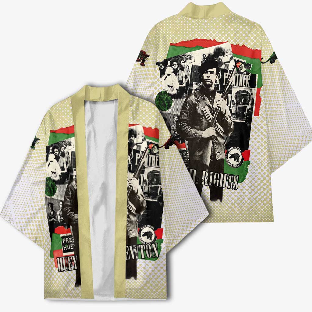 Huey P. Newton Kimono Black Panther Collage Design Civil Rights Movement Theme Revolutionary Tribute - African Pride