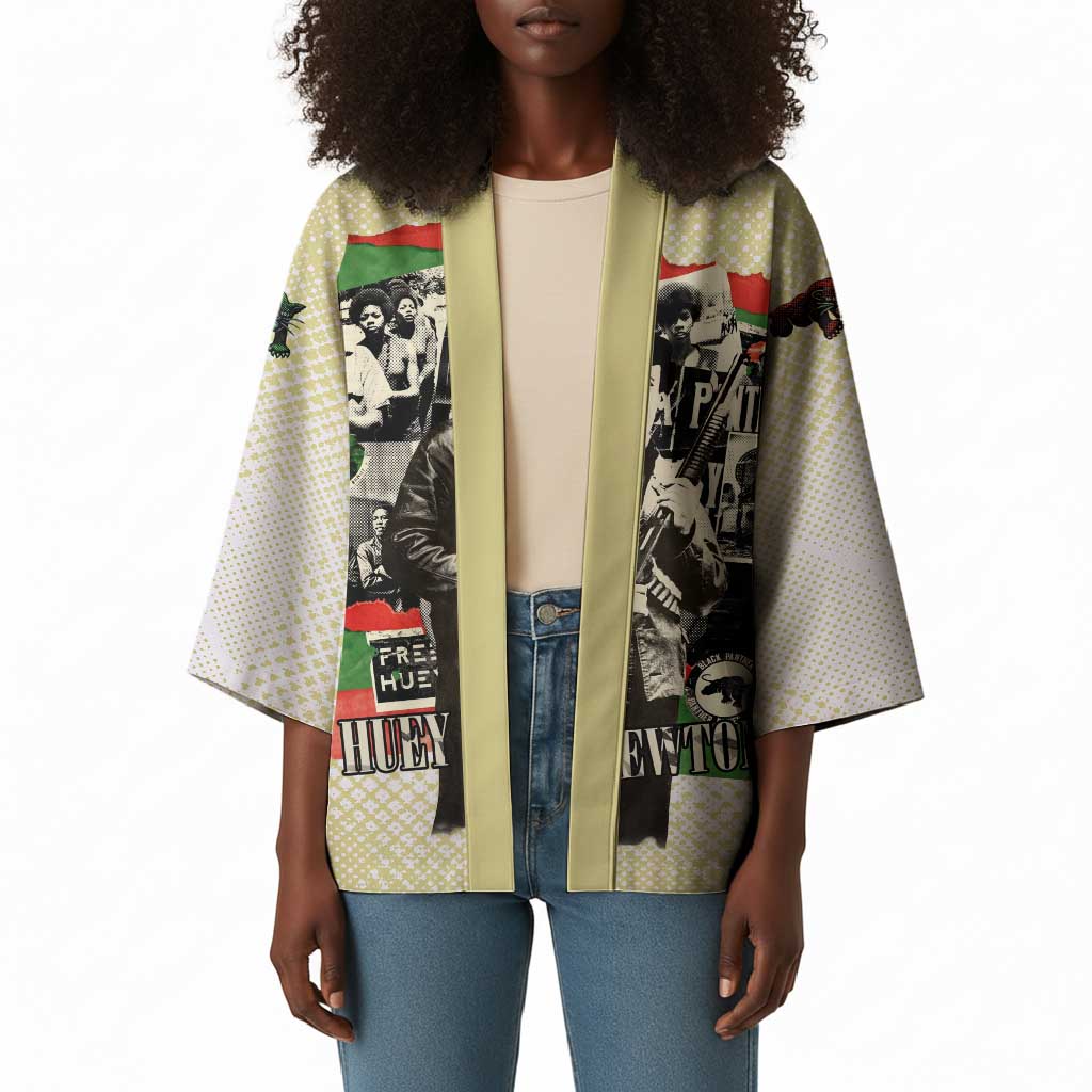 Huey P. Newton Kimono Black Panther Collage Design Civil Rights Movement Theme Revolutionary Tribute - African Pride