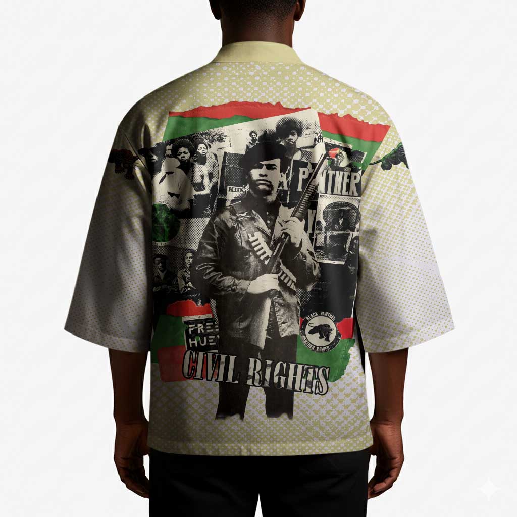 Huey P. Newton Kimono Black Panther Collage Design Civil Rights Movement Theme Revolutionary Tribute - African Pride