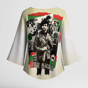 Huey P. Newton Kimono Sleeve Blouse Black Panther Collage Design Civil Rights Movement Theme Revolutionary Tribute - African Pride