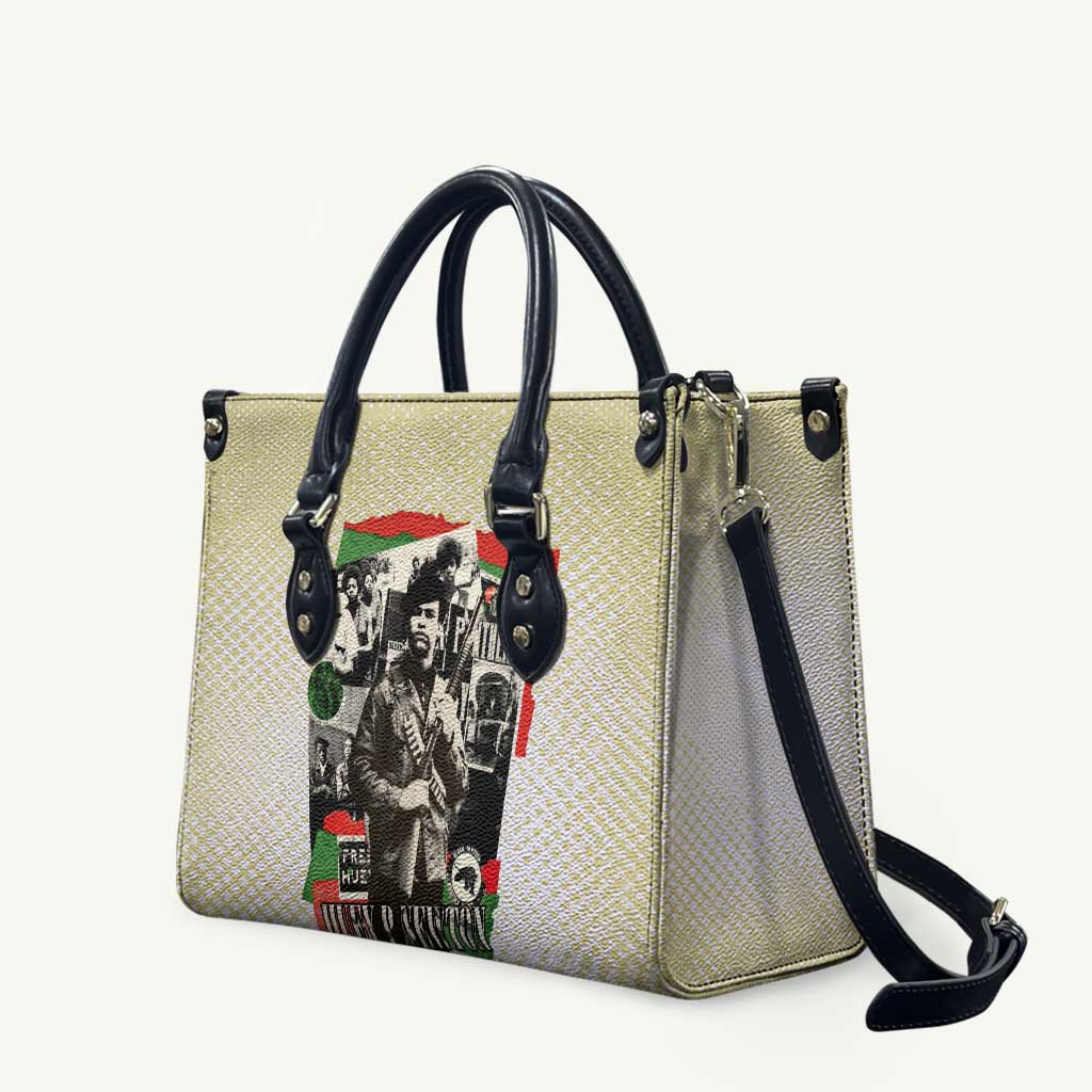 Huey P. Newton Leather Bag Black Panther Collage Design Civil Rights Movement Theme Revolutionary Tribute - African Pride