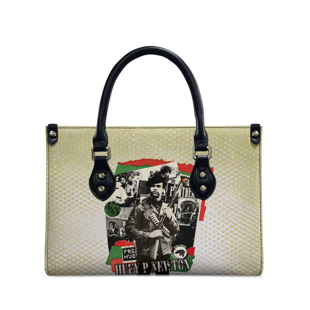 Huey P. Newton Leather Bag Black Panther Collage Design Civil Rights Movement Theme Revolutionary Tribute - African Pride