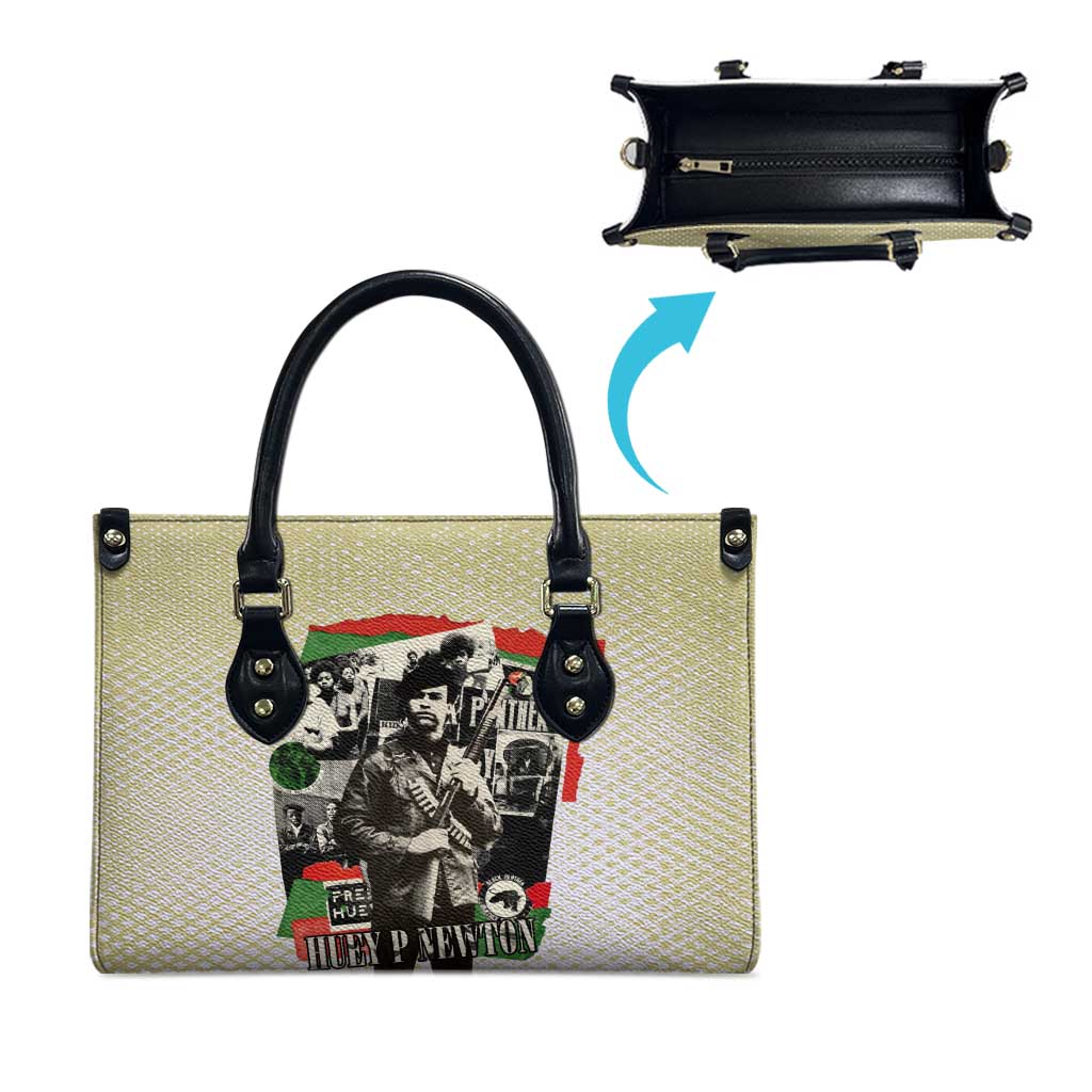 Huey P. Newton Leather Bag Black Panther Collage Design Civil Rights Movement Theme Revolutionary Tribute - African Pride