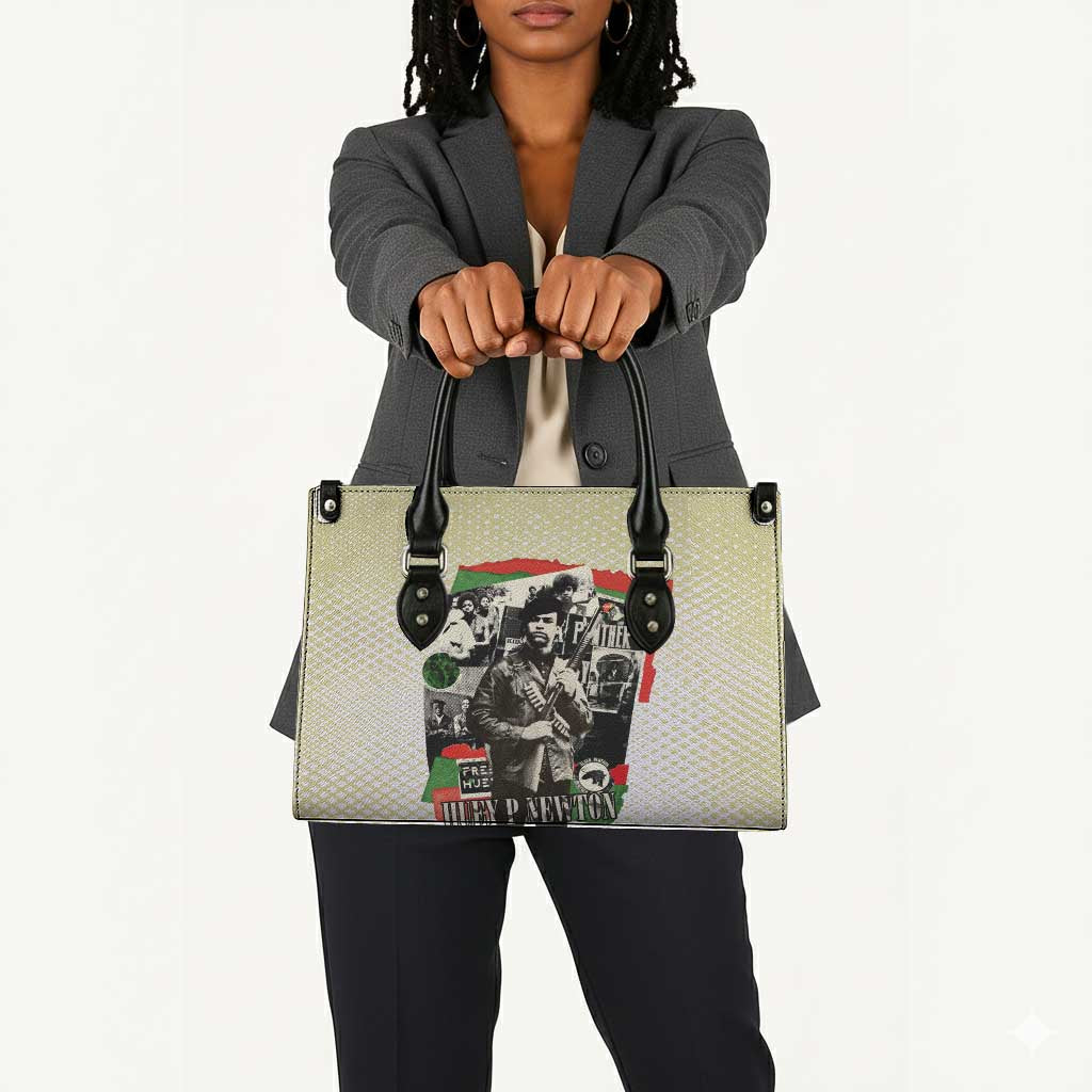 Huey P. Newton Leather Bag Black Panther Collage Design Civil Rights Movement Theme Revolutionary Tribute - African Pride
