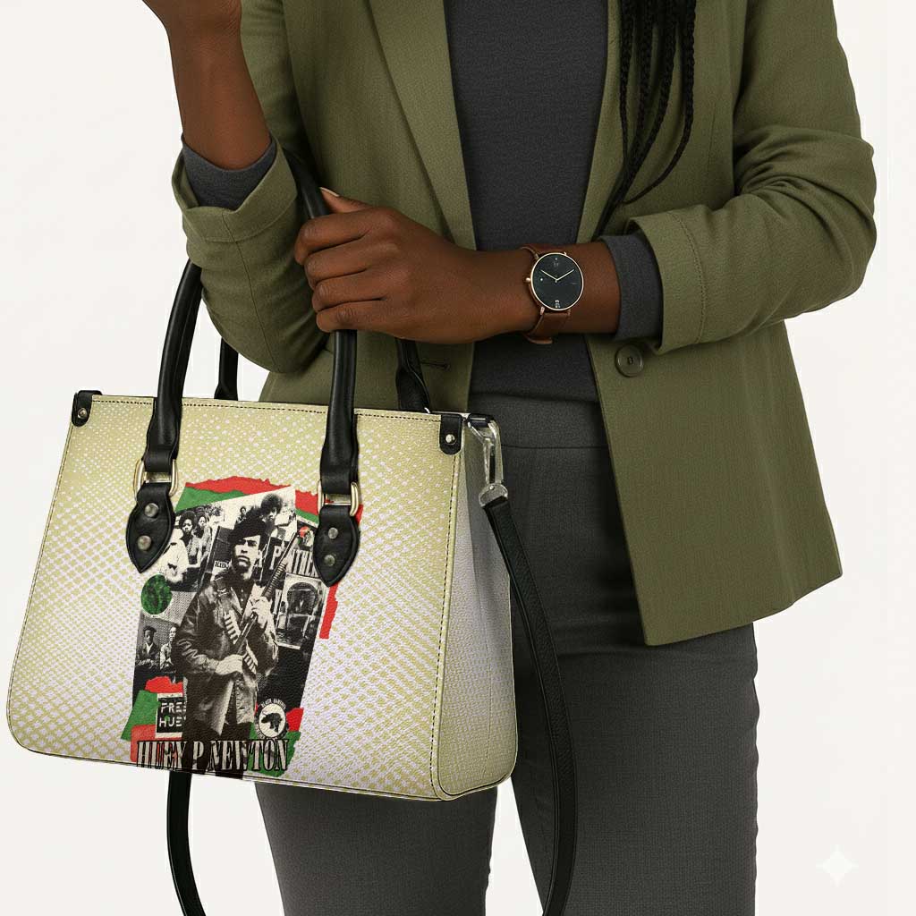 Huey P. Newton Leather Bag Black Panther Collage Design Civil Rights Movement Theme Revolutionary Tribute - African Pride