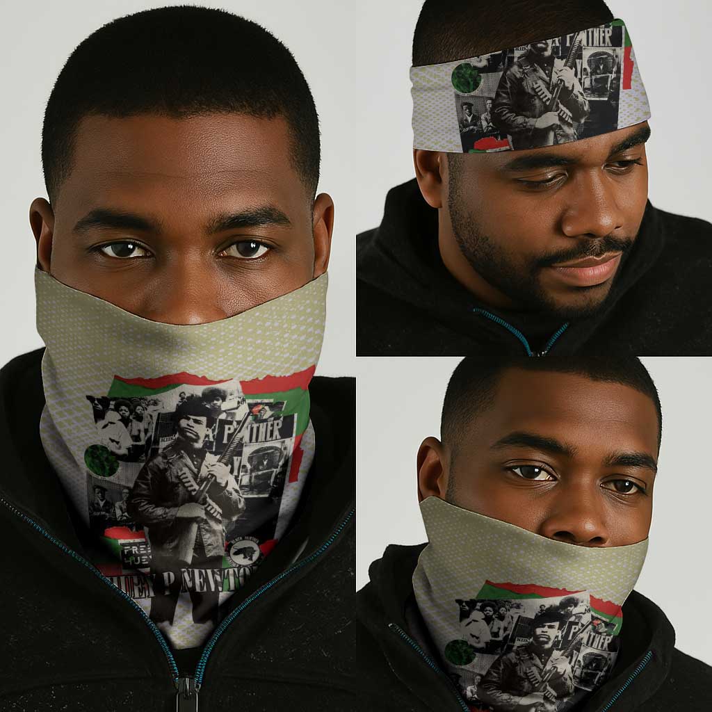 Huey P. Newton Neck Gaiter Black Panther Collage Design Civil Rights Movement Theme Revolutionary Tribute - African Pride