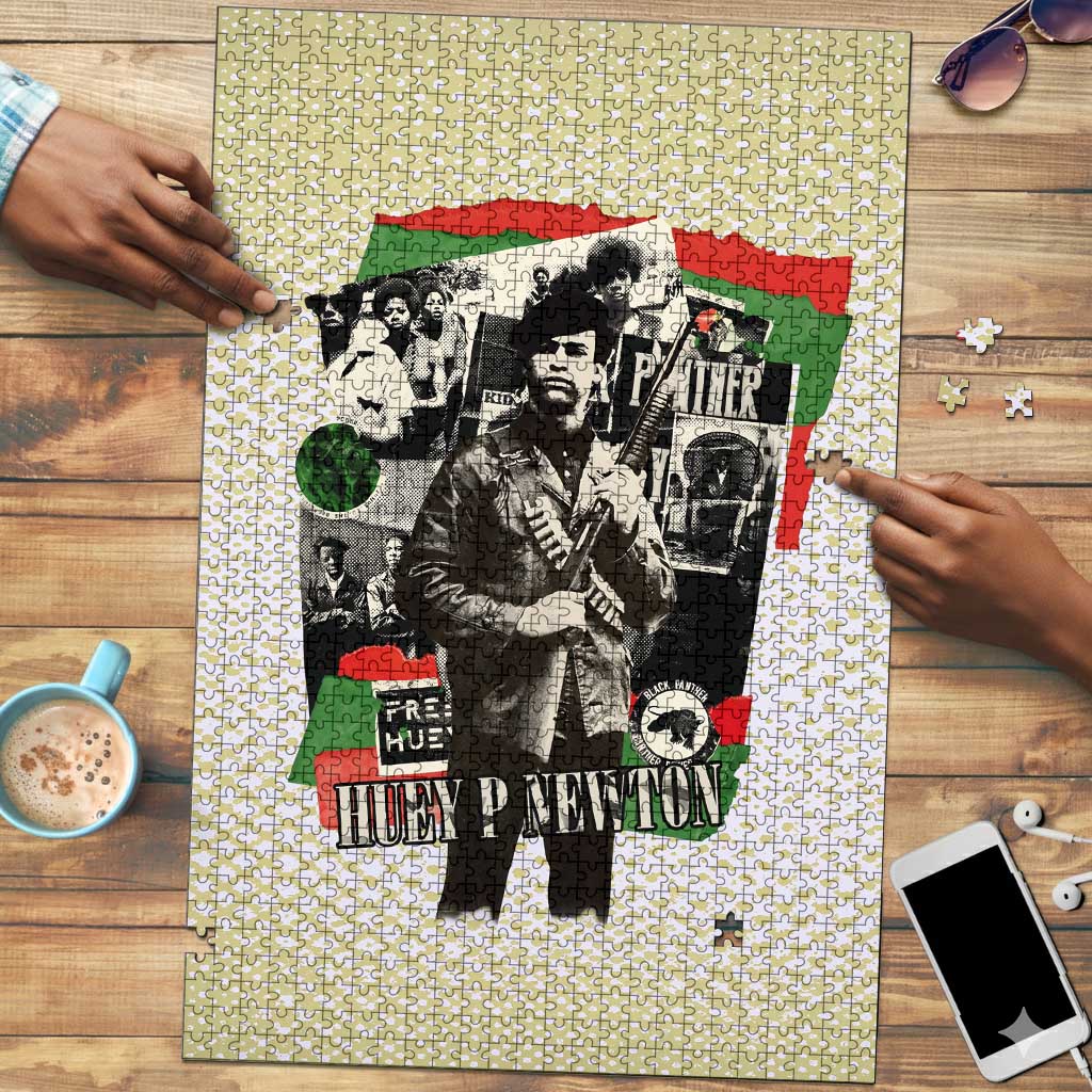 Huey P. Newton Puzzle Black Panther Collage Design Civil Rights Movement Theme Revolutionary Tribute - African Pride