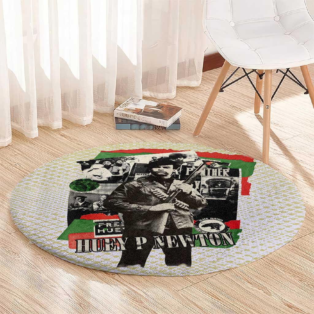 Huey P. Newton Round Carpet Black Panther Collage Design Civil Rights Movement Theme Revolutionary Tribute - African Pride
