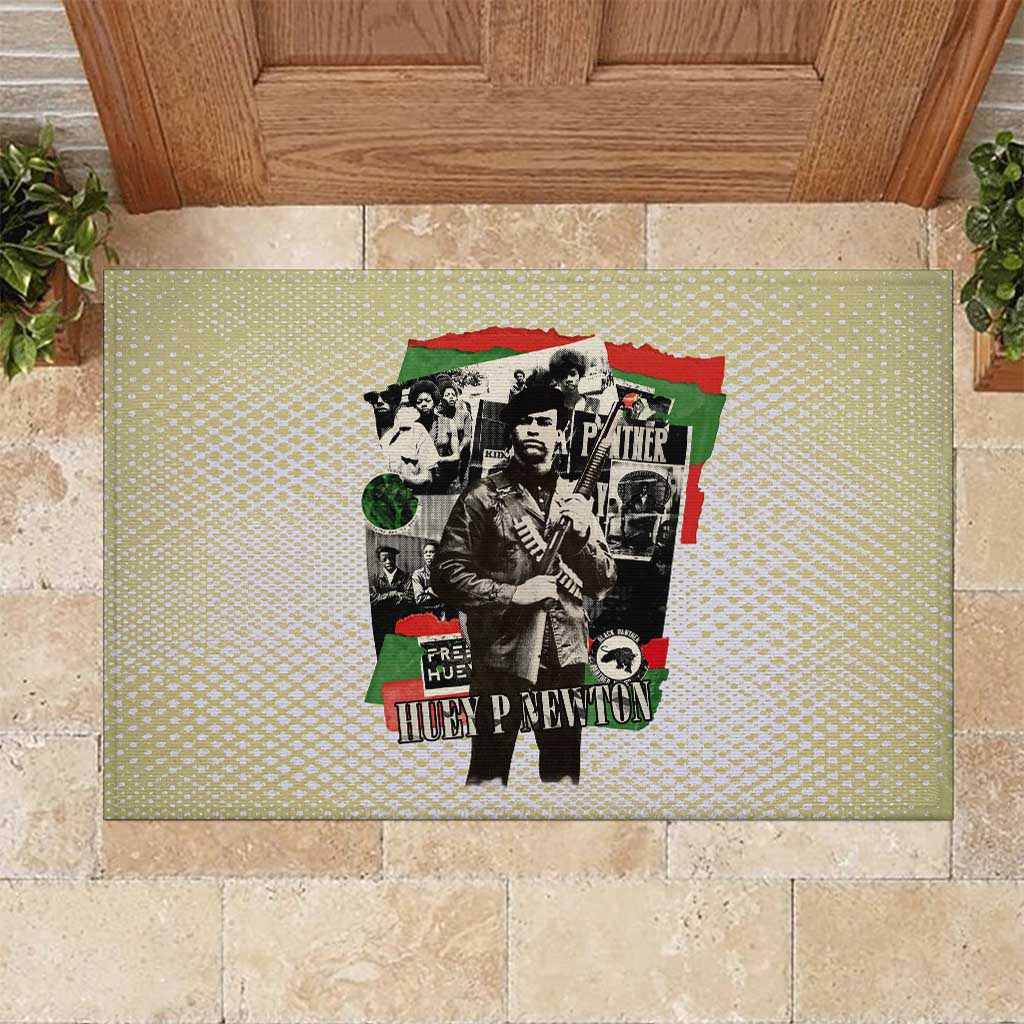 Huey P. Newton Rubber Doormat Black Panther Collage Design Civil Rights Movement Theme Revolutionary Tribute - African Pride