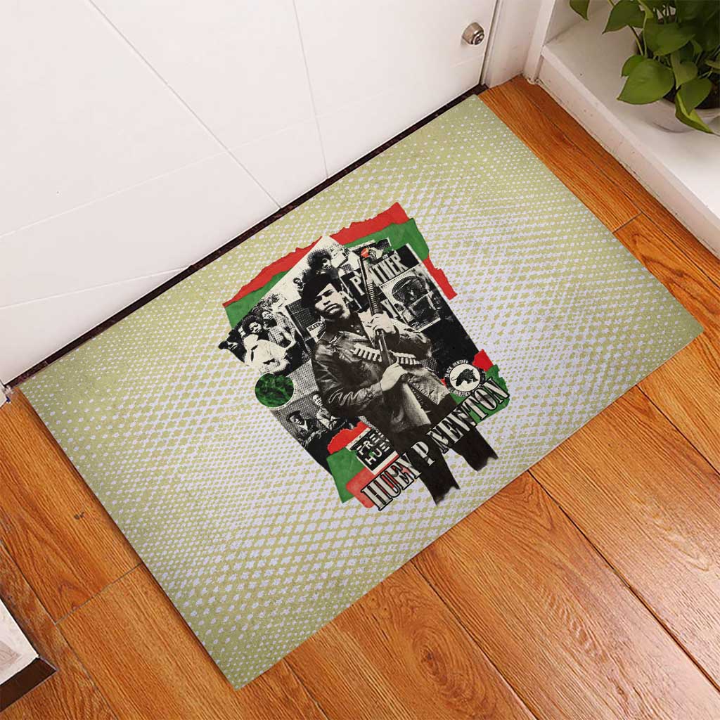 Huey P. Newton Rubber Doormat Black Panther Collage Design Civil Rights Movement Theme Revolutionary Tribute - African Pride