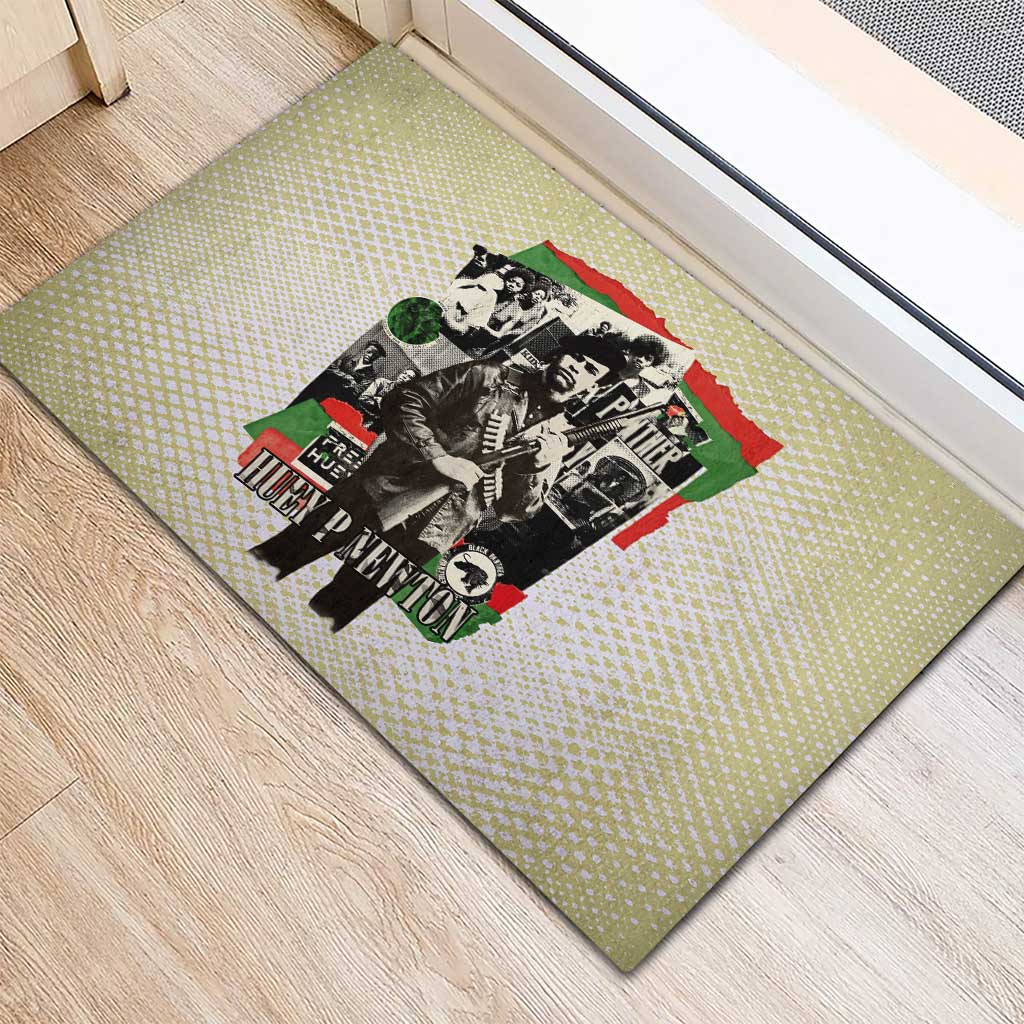 Huey P. Newton Rubber Doormat Black Panther Collage Design Civil Rights Movement Theme Revolutionary Tribute - African Pride