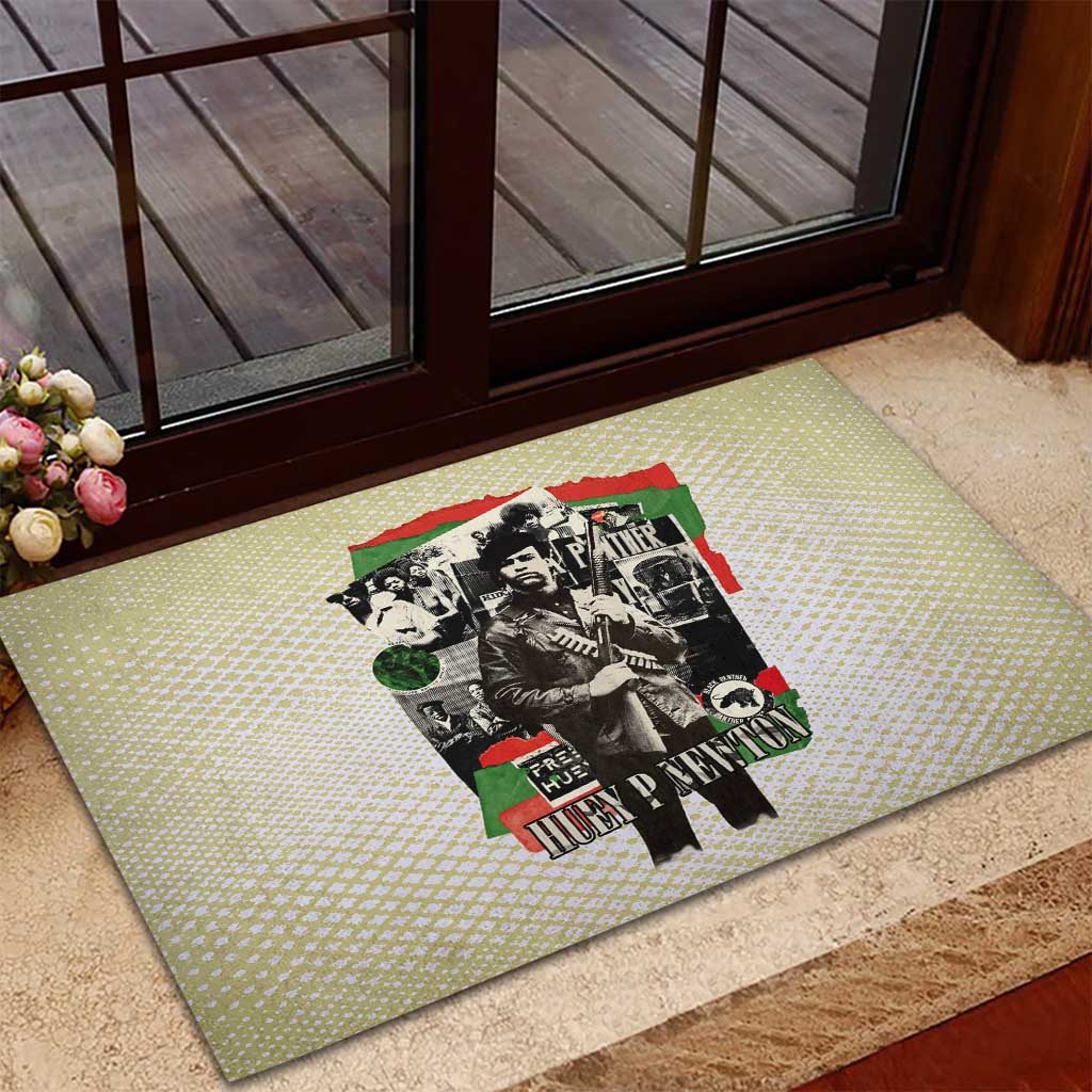 Huey P. Newton Rubber Doormat Black Panther Collage Design Civil Rights Movement Theme Revolutionary Tribute - African Pride