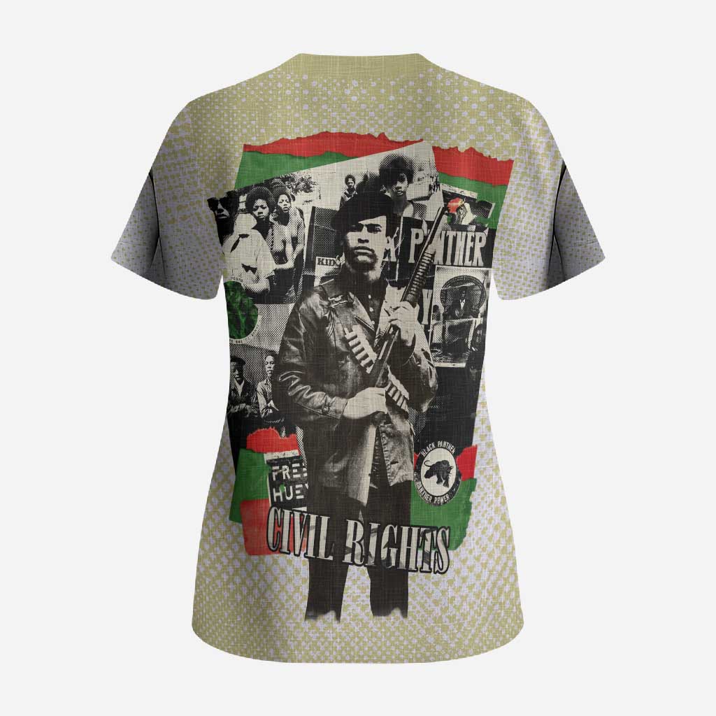 Huey P. Newton Scrub Top Black Panther Collage Design Civil Rights Movement Theme Revolutionary Tribute - African Pride