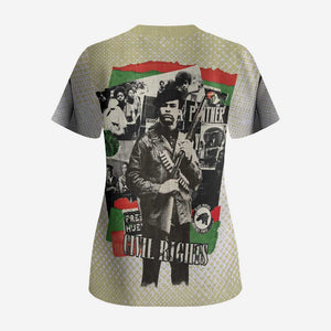 Huey P. Newton Scrub Top Black Panther Collage Design Civil Rights Movement Theme Revolutionary Tribute - African Pride
