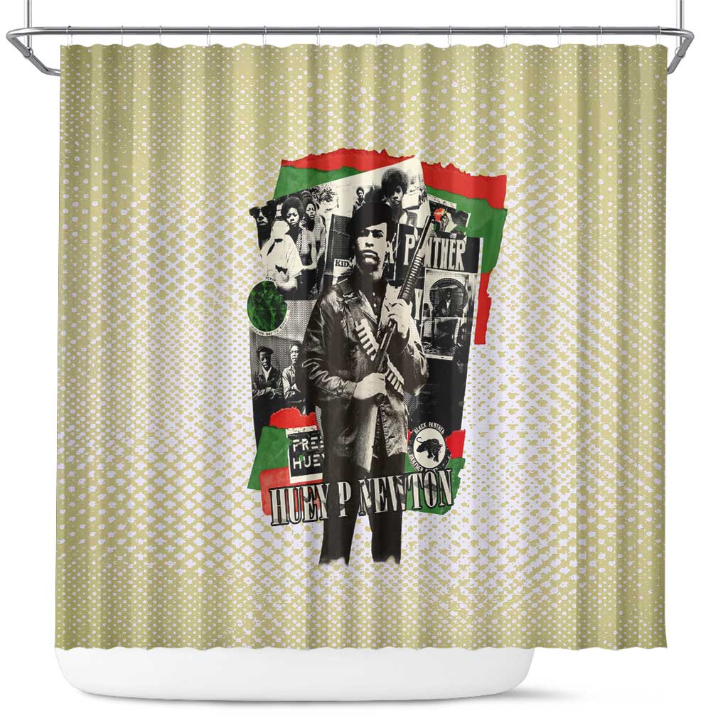 Huey P. Newton Shower Curtain Black Panther Collage Design Civil Rights Movement Theme Revolutionary Tribute - African Pride