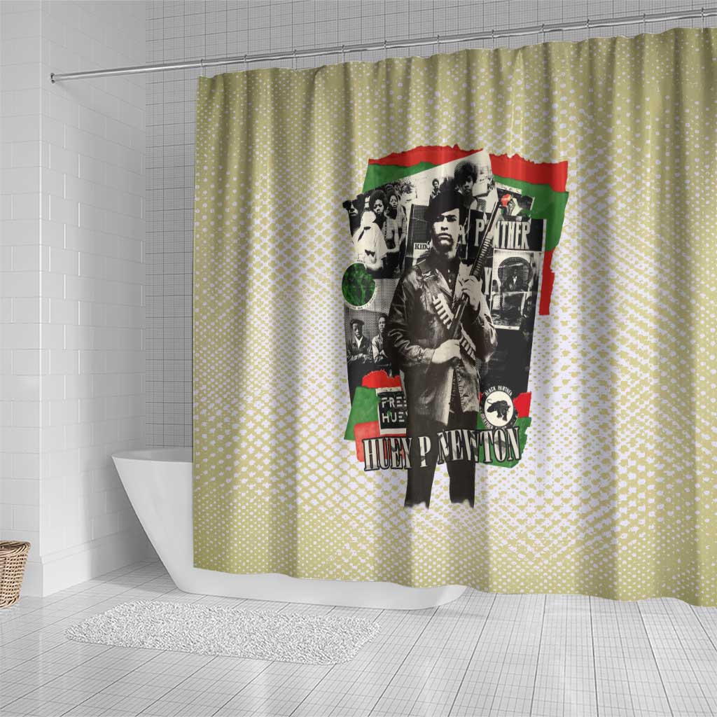 Huey P. Newton Shower Curtain Black Panther Collage Design Civil Rights Movement Theme Revolutionary Tribute - African Pride