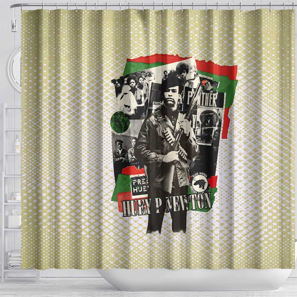 Huey P. Newton Shower Curtain Black Panther Collage Design Civil Rights Movement Theme Revolutionary Tribute - African Pride