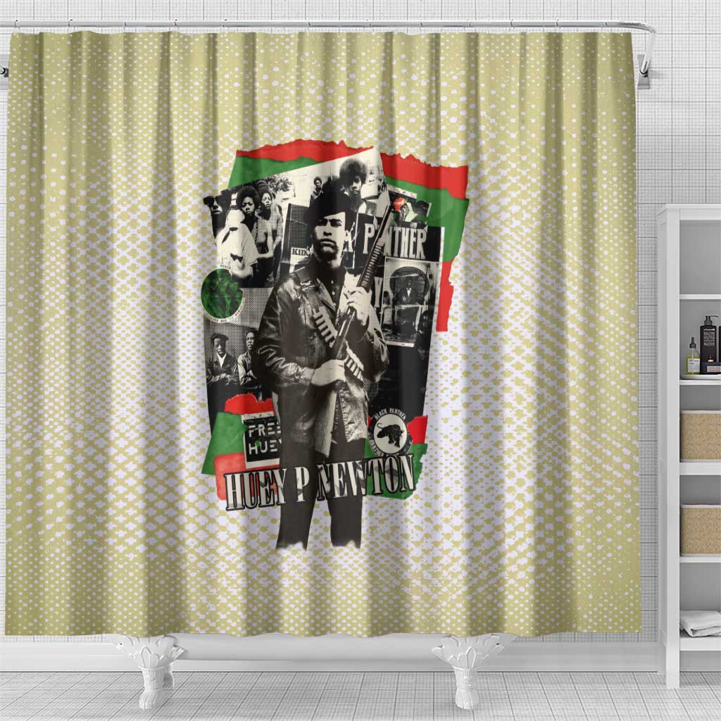 Huey P. Newton Shower Curtain Black Panther Collage Design Civil Rights Movement Theme Revolutionary Tribute - African Pride