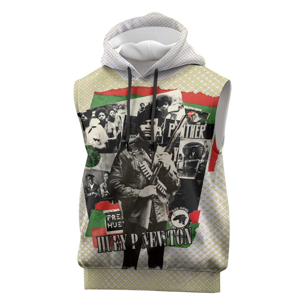 Huey P. Newton Sleeveless Hoodie Black Panther Collage Design Civil Rights Movement Theme Revolutionary Tribute - African Pride