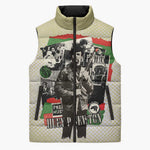 Huey P. Newton Sleeveless Puffer Jacket Black Panther Collage Design Civil Rights Movement Theme Revolutionary Tribute - African Pride