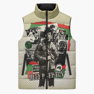 Huey P. Newton Sleeveless Puffer Jacket Black Panther Collage Design Civil Rights Movement Theme Revolutionary Tribute - African Pride