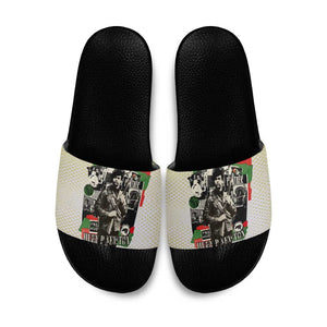 Huey P. Newton Slide Sandals Black Panther Collage Design Civil Rights Movement Theme Revolutionary Tribute - African Pride