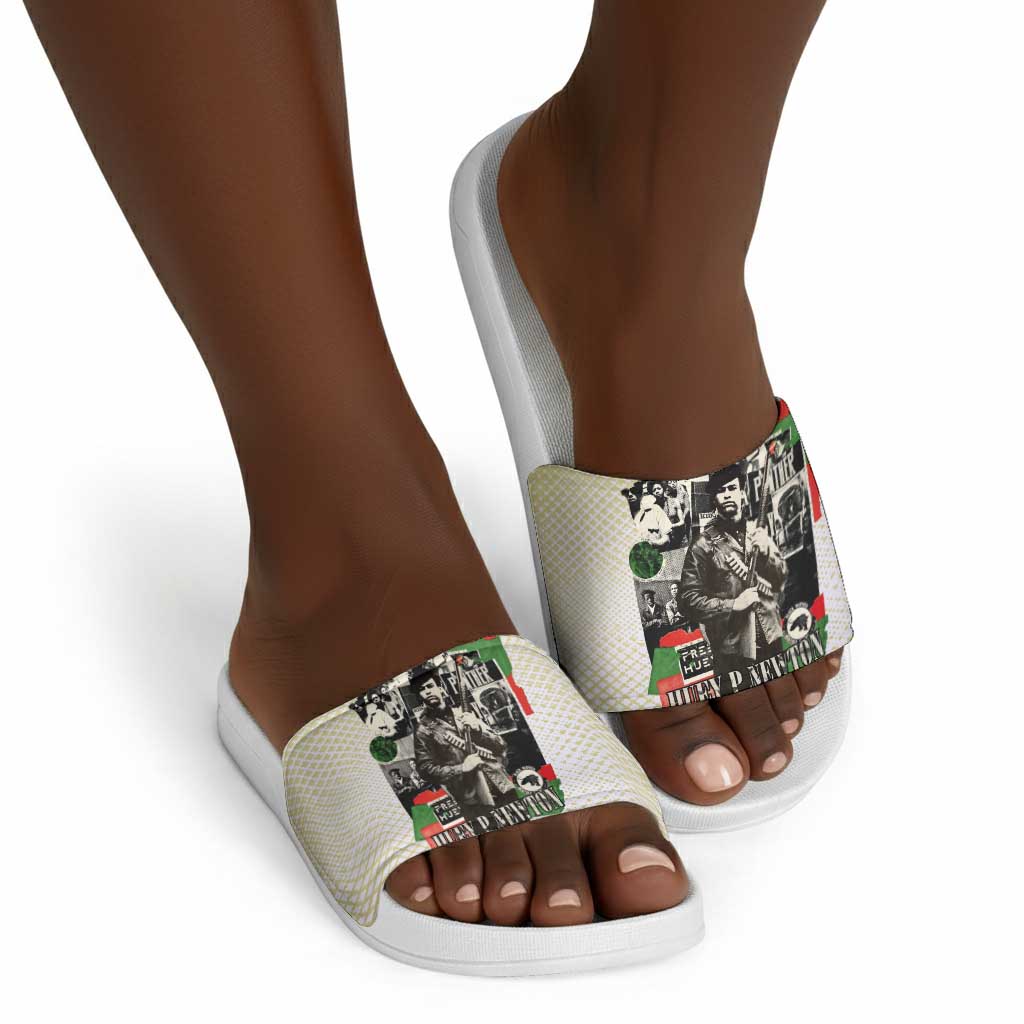 Huey P. Newton Slide Sandals Black Panther Collage Design Civil Rights Movement Theme Revolutionary Tribute - African Pride