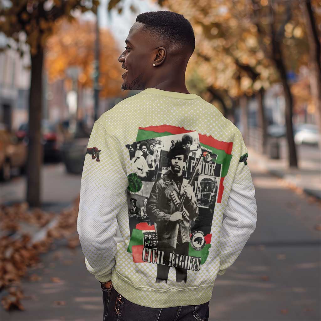 Huey P. Newton Sweatshirt Black Panther Collage Design Civil Rights Movement Theme Revolutionary Tribute - African Pride