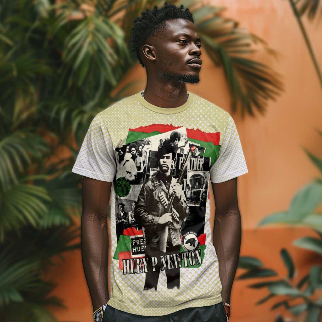 Huey P. Newton T shirt Black Panther Collage Design Civil Rights Movement Theme Revolutionary Tribute TS04