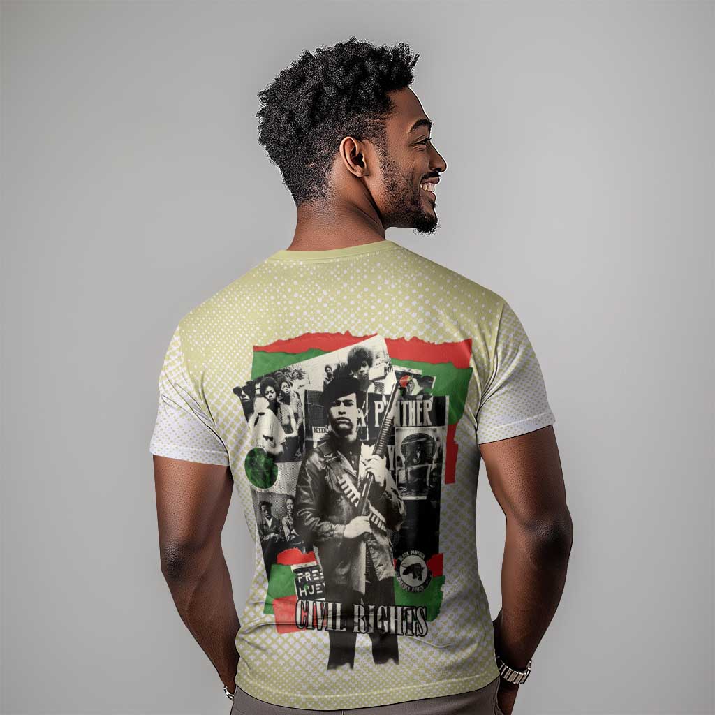 Huey P. Newton T shirt Black Panther Collage Design Civil Rights Movement Theme Revolutionary Tribute TS04