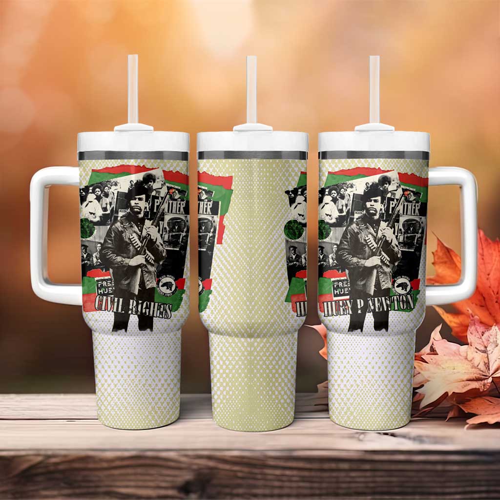 Huey P. Newton Tumbler With Handle Black Panther Collage Design Civil Rights Movement Theme Revolutionary Tribute - African Pride
