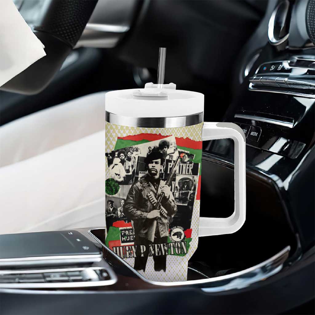 Huey P. Newton Tumbler With Handle Black Panther Collage Design Civil Rights Movement Theme Revolutionary Tribute - African Pride