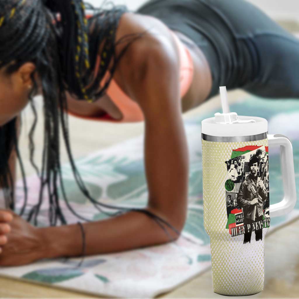Huey P. Newton Tumbler With Handle Black Panther Collage Design Civil Rights Movement Theme Revolutionary Tribute - African Pride