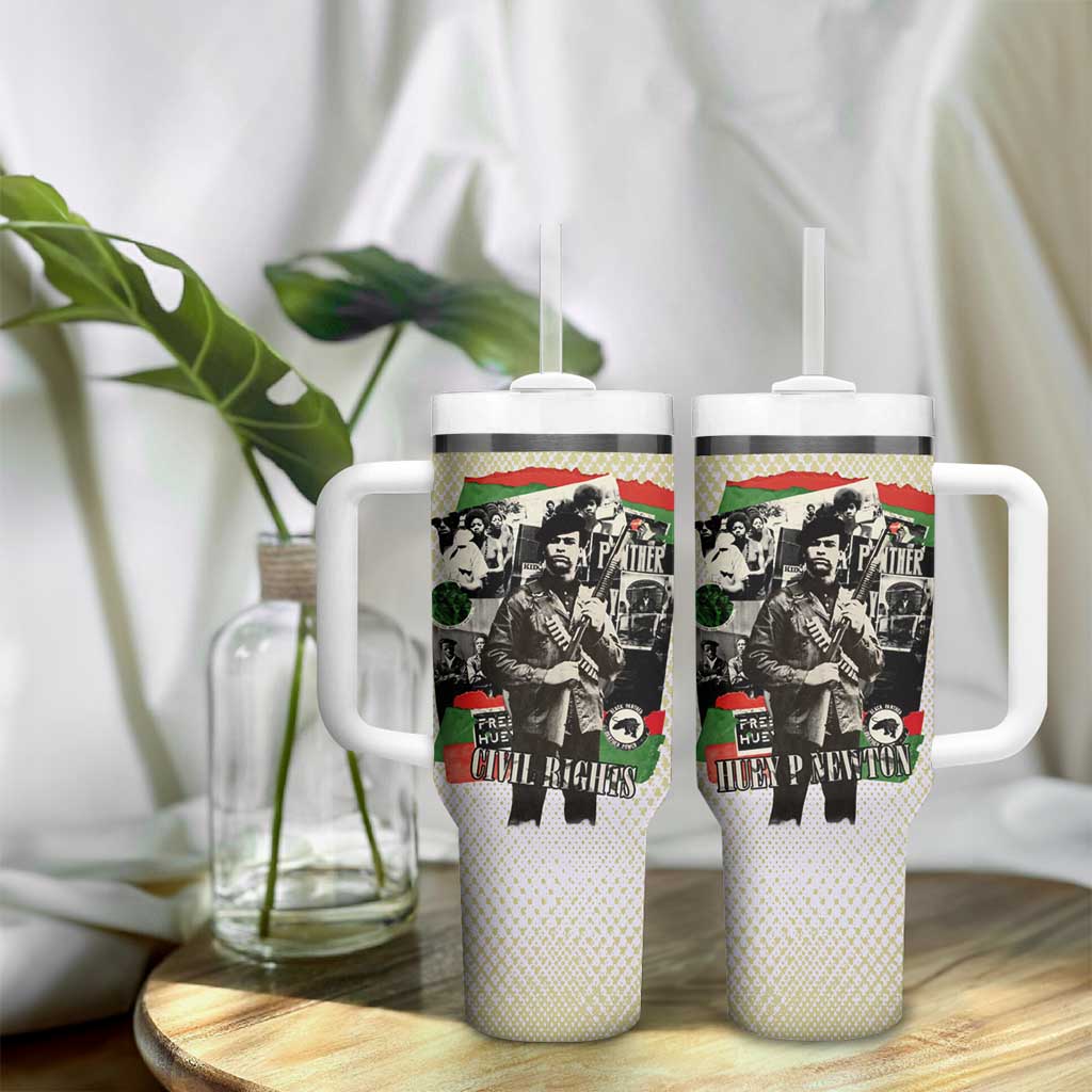 Huey P. Newton Tumbler With Handle Black Panther Collage Design Civil Rights Movement Theme Revolutionary Tribute - African Pride