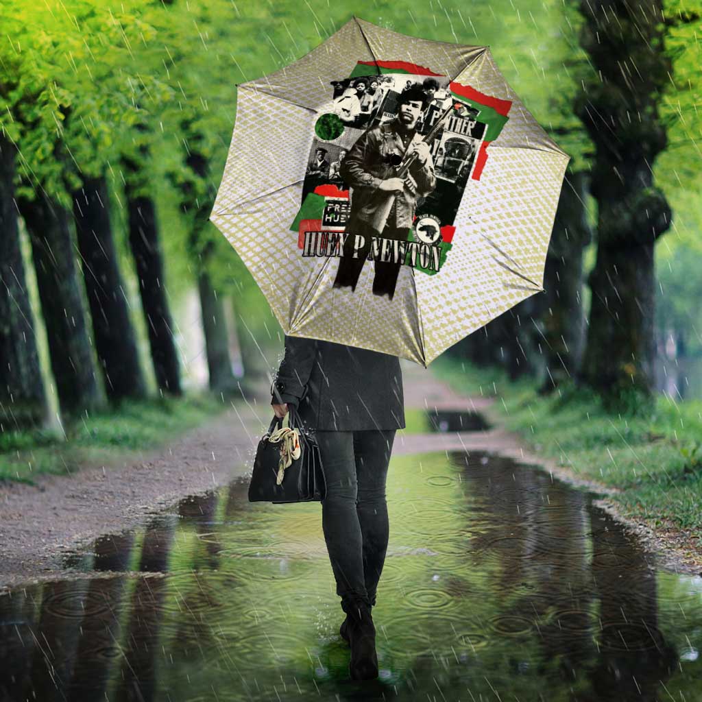 Huey P. Newton Umbrella Black Panther Collage Design Civil Rights Movement Theme Revolutionary Tribute - African Pride