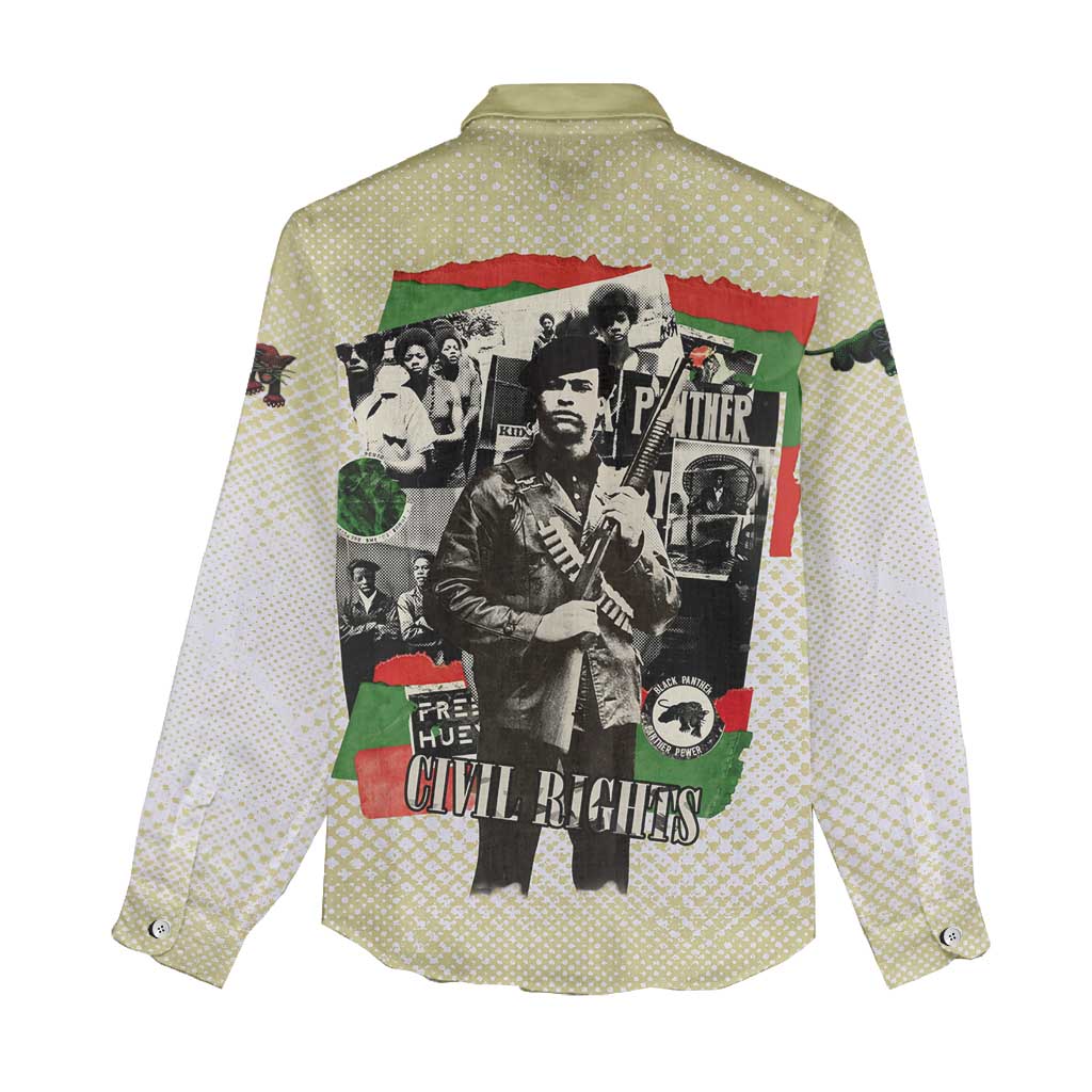 Huey P. Newton Women Casual Shirt Black Panther Collage Design Civil Rights Movement Theme Revolutionary Tribute - African Pride