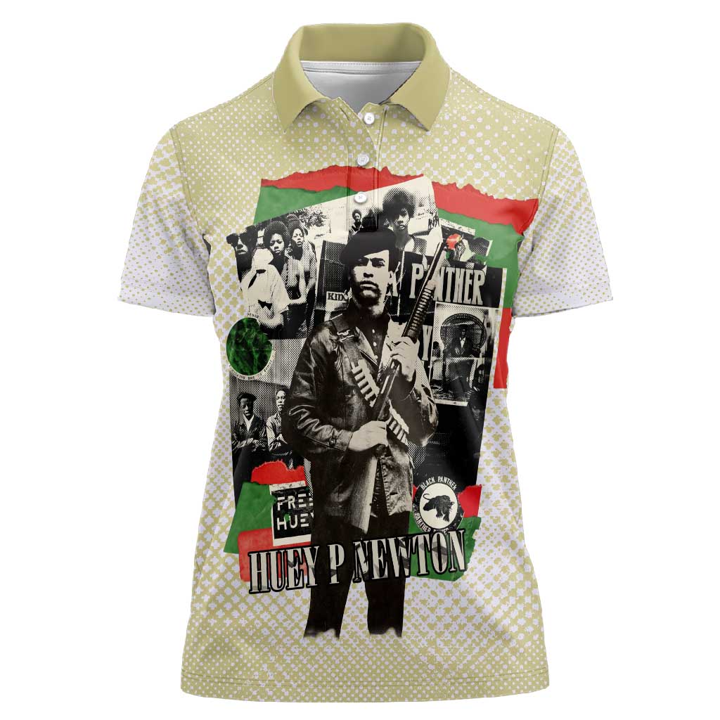Huey P. Newton Women Polo Shirt Black Panther Collage Design Civil Rights Movement Theme Revolutionary Tribute TS04