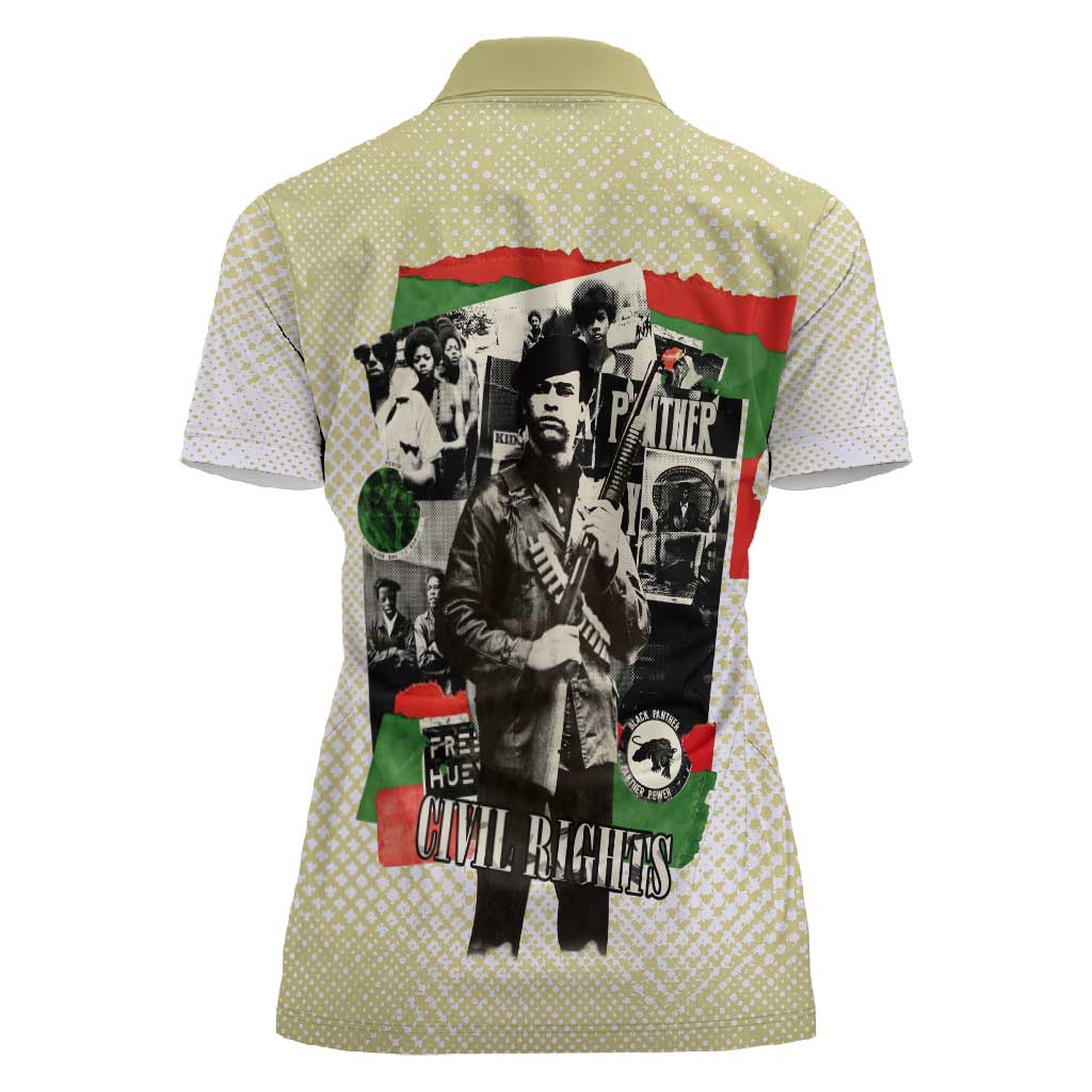 Huey P. Newton Women Polo Shirt Black Panther Collage Design Civil Rights Movement Theme Revolutionary Tribute TS04