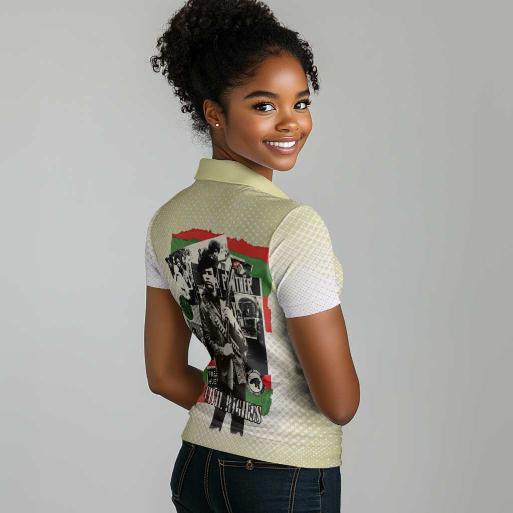 Huey P. Newton Women Polo Shirt Black Panther Collage Design Civil Rights Movement Theme Revolutionary Tribute TS04