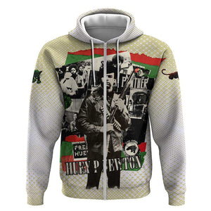 Huey P. Newton Zip Hoodie Black Panther Collage Design Civil Rights Movement Theme Revolutionary Tribute - African Pride