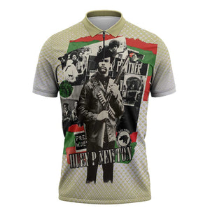 Huey P. Newton Zipper Polo Shirt Black Panther Collage Design Civil Rights Movement Theme Revolutionary Tribute - African Pride
