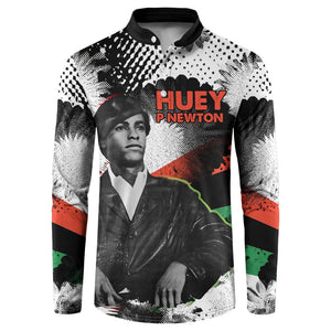 Huey P. Newton Button Sweatshirt Revolutionary Portrait - Panther Graphic Surrender to the Revolution Quote