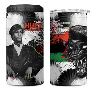 Huey P. Newton 4 in 1 Can Cooler Tumbler Revolutionary Portrait - Panther Graphic Surrender to the Revolution Quote - African Pride